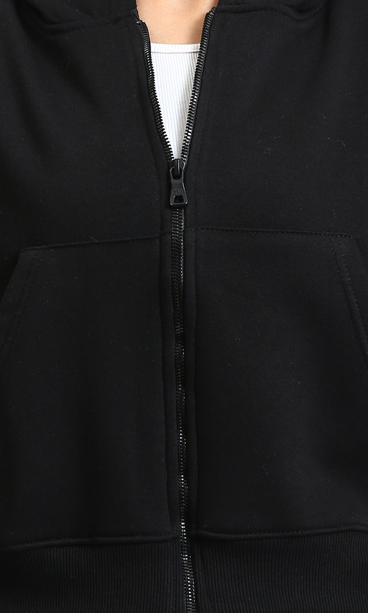 R214969 - Solid Hoodie with Zipper Through Pocket - Black