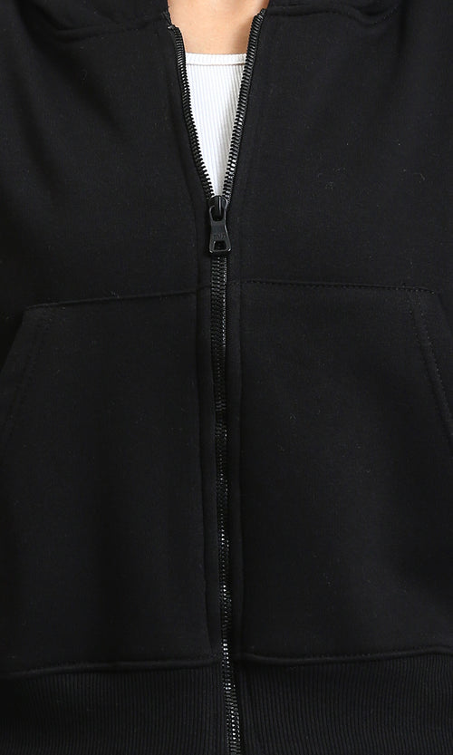 R214969 - Solid Hoodie with Zipper Through Pocket - Black