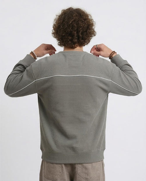 RAVIN Men’s Oversized Ottoman Ribbed Sweatshirt with Contrast Piping - Dark Grey - R214979