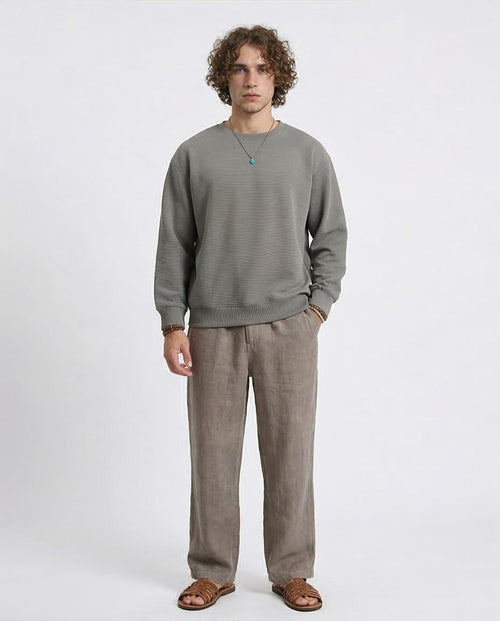 RAVIN Men’s Oversized Ottoman Ribbed Sweatshirt with Contrast Piping - Dark Grey - R214979