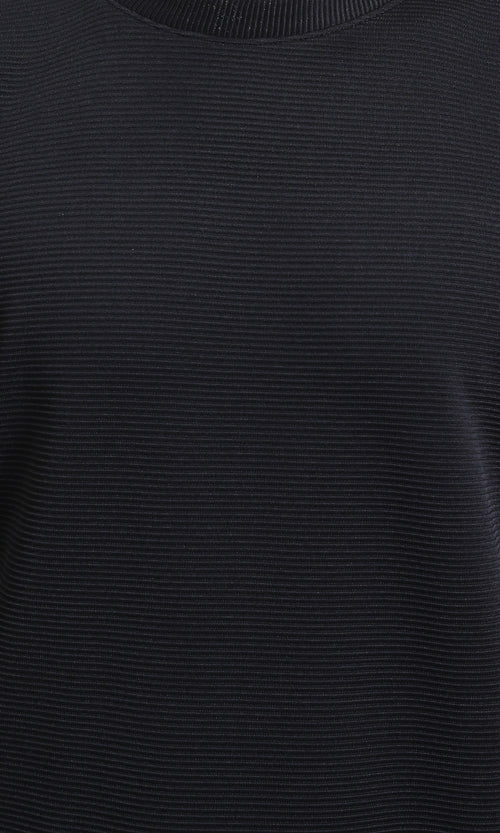 R214980 - Ribbed Diagonal Crew Neck Sweatshirt - Black