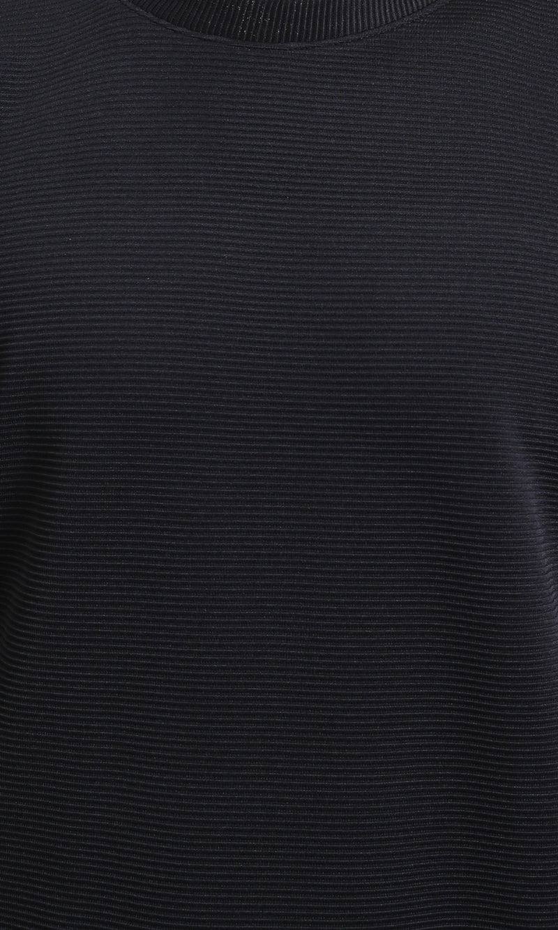 R214980 - Ribbed Diagonal Crew Neck Sweatshirt - Black