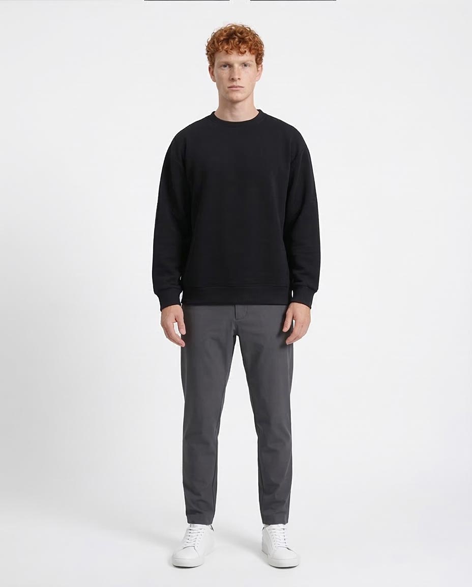 RAVIN Men’s Textured Relaxed-Fit Sweatshirt with Contrast Piping Detail - Black - R214980
