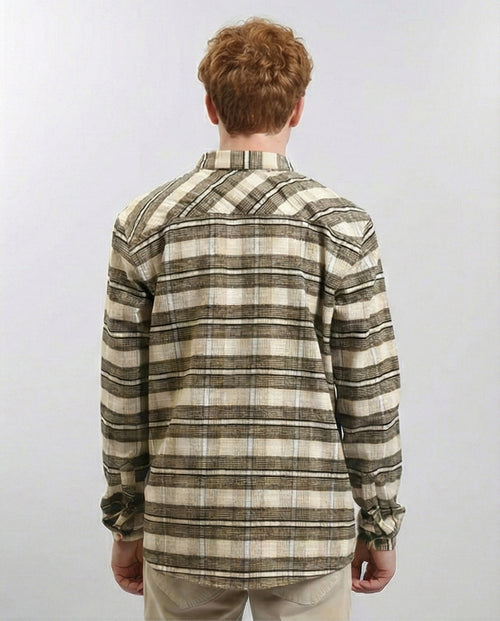 R215009 - Buttons Down Checkered Long Sleeve Shirt - Beige & Black