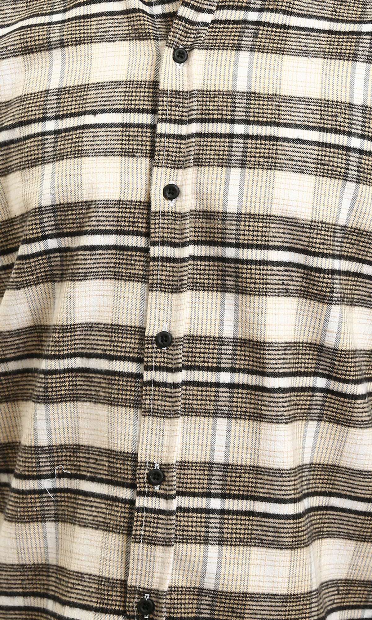 R215009 - Buttons Down Checkered Long Sleeve Shirt - Beige & Black