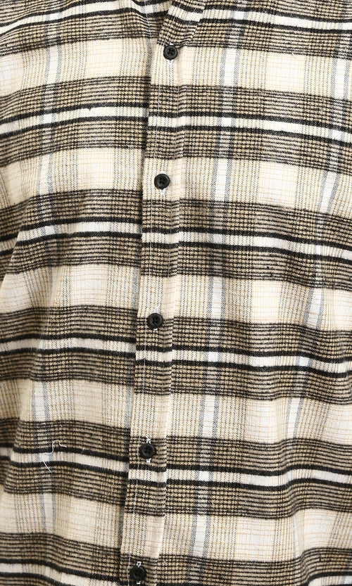 R215009 - Buttons Down Checkered Long Sleeve Shirt - Beige & Black