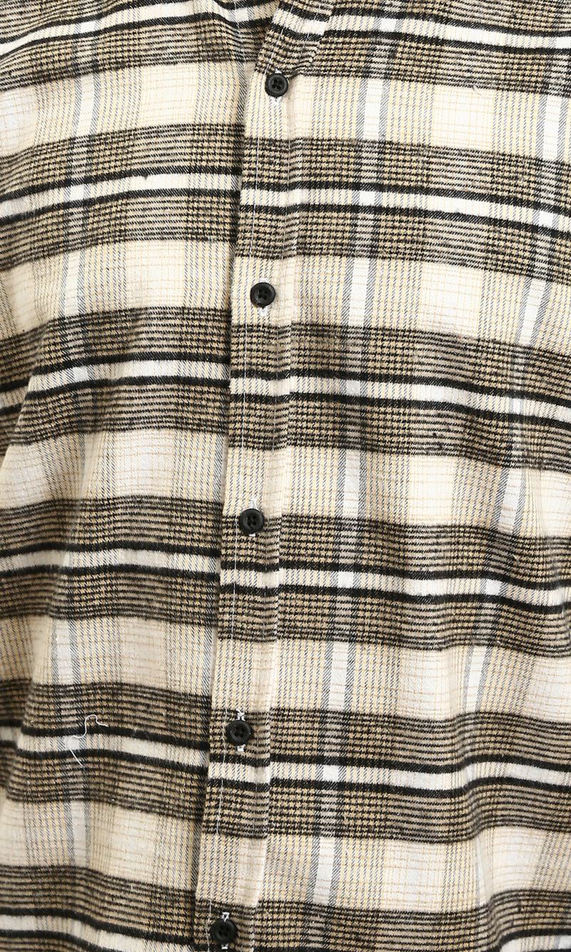 R215009 - Buttons Down Checkered Long Sleeve Shirt - Beige & Black
