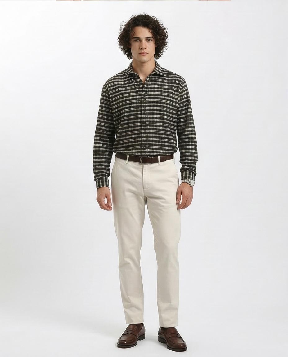 Ravin Men's Textured Striped Flannel Shirt - Black & Charcoal R215010