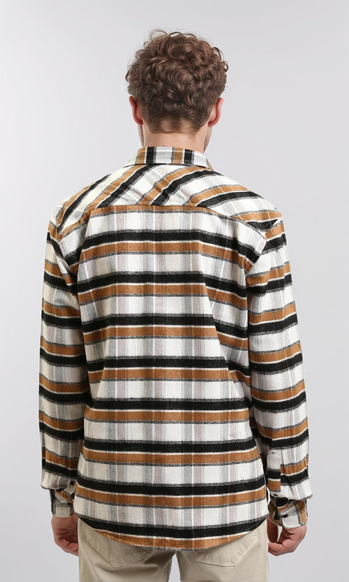 R215011 - Long Sleeves Checkered Casual Shirt - Brown, Black & White