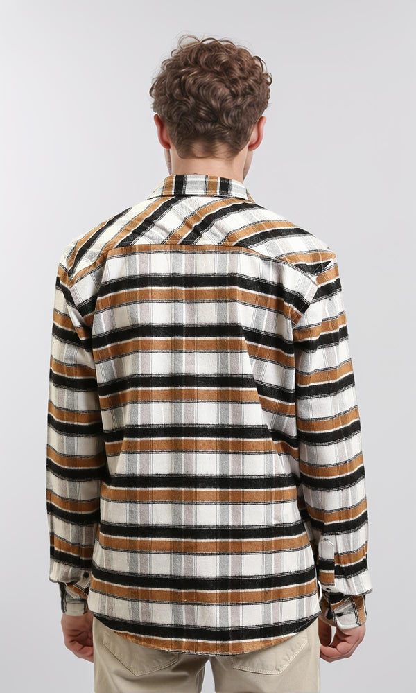 R215011 - Long Sleeves Checkered Casual Shirt - Brown, Black & White