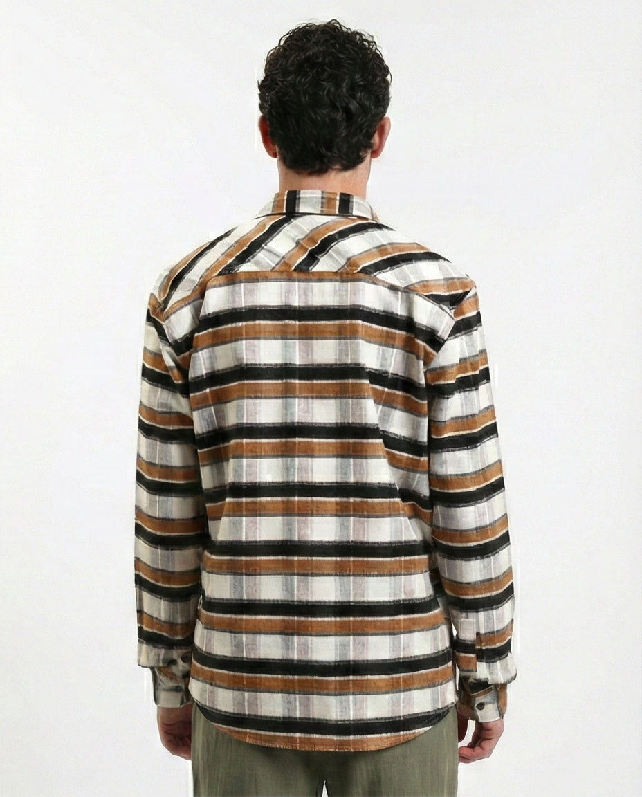 R215011 - Long Sleeves Checkered Casual Shirt - Brown, Black & White