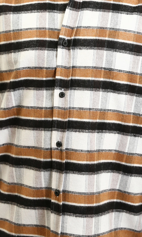 R215011 - Long Sleeves Checkered Casual Shirt - Brown, Black & White