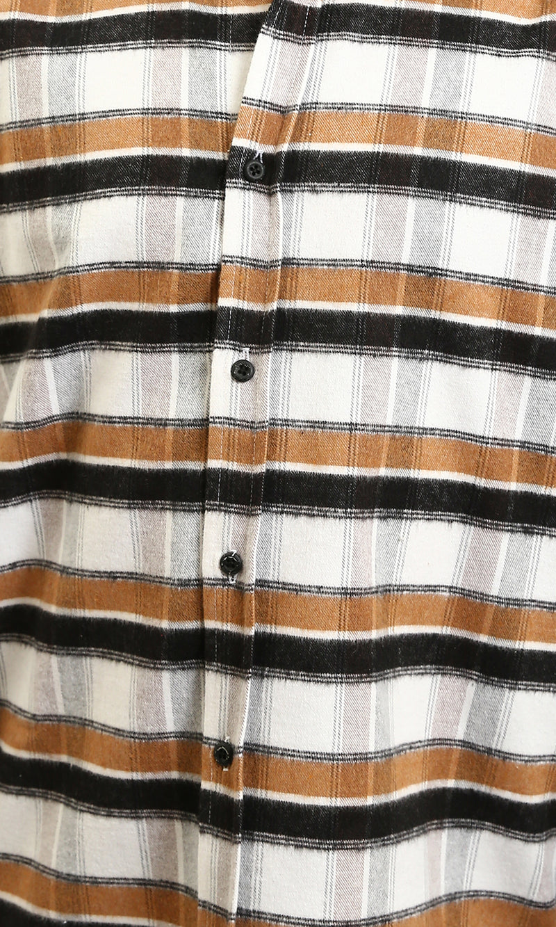 R215011 - Long Sleeves Checkered Casual Shirt - Brown, Black & White