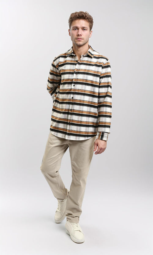 R215011 - Long Sleeves Checkered Casual Shirt - Brown, Black & White