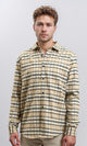 R215012 - Regular Fit Buttoned Plaid Shirt - Beige & Black