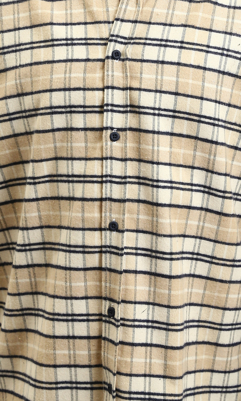 R215012 - Regular Fit Buttoned Plaid Shirt - Beige & Black