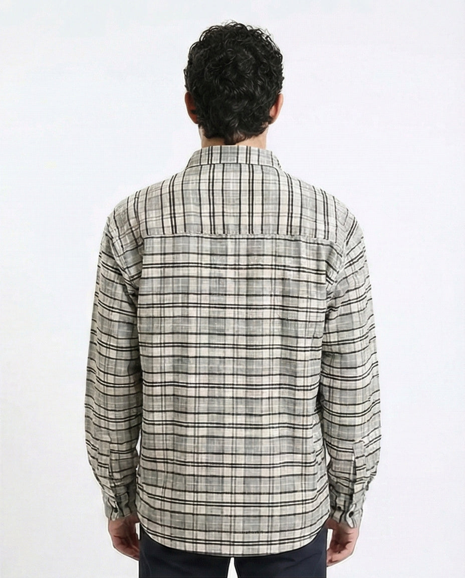 R215014 - Plaid Winter Shirt with Front Pocket - Light Grey & Beige