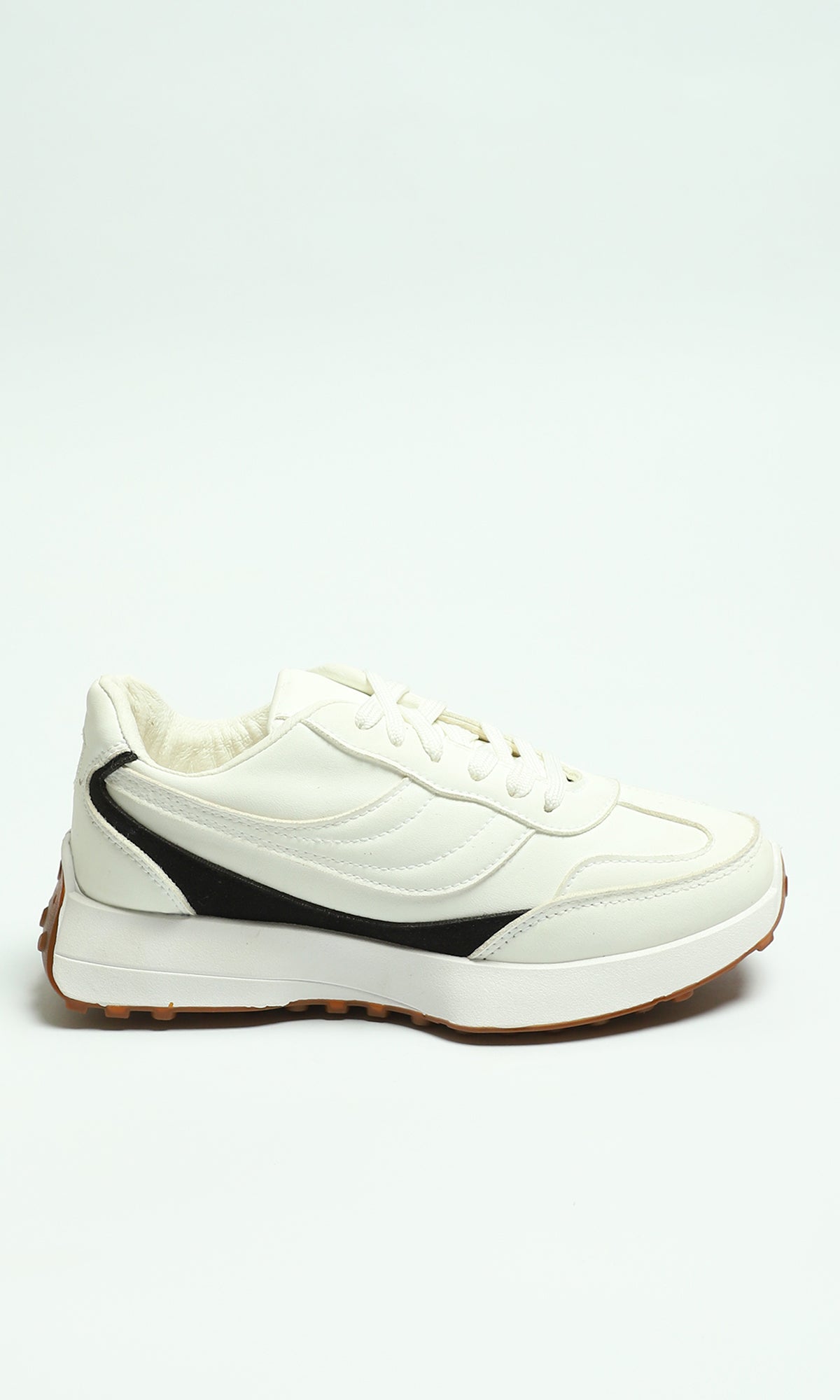 Casual White Platform Sneakers With Black Accents