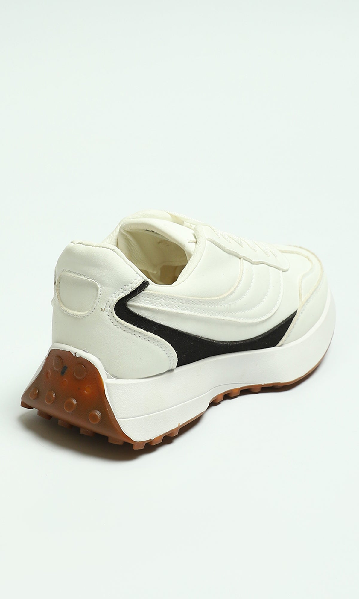 Casual White Platform Sneakers With Black Accents
