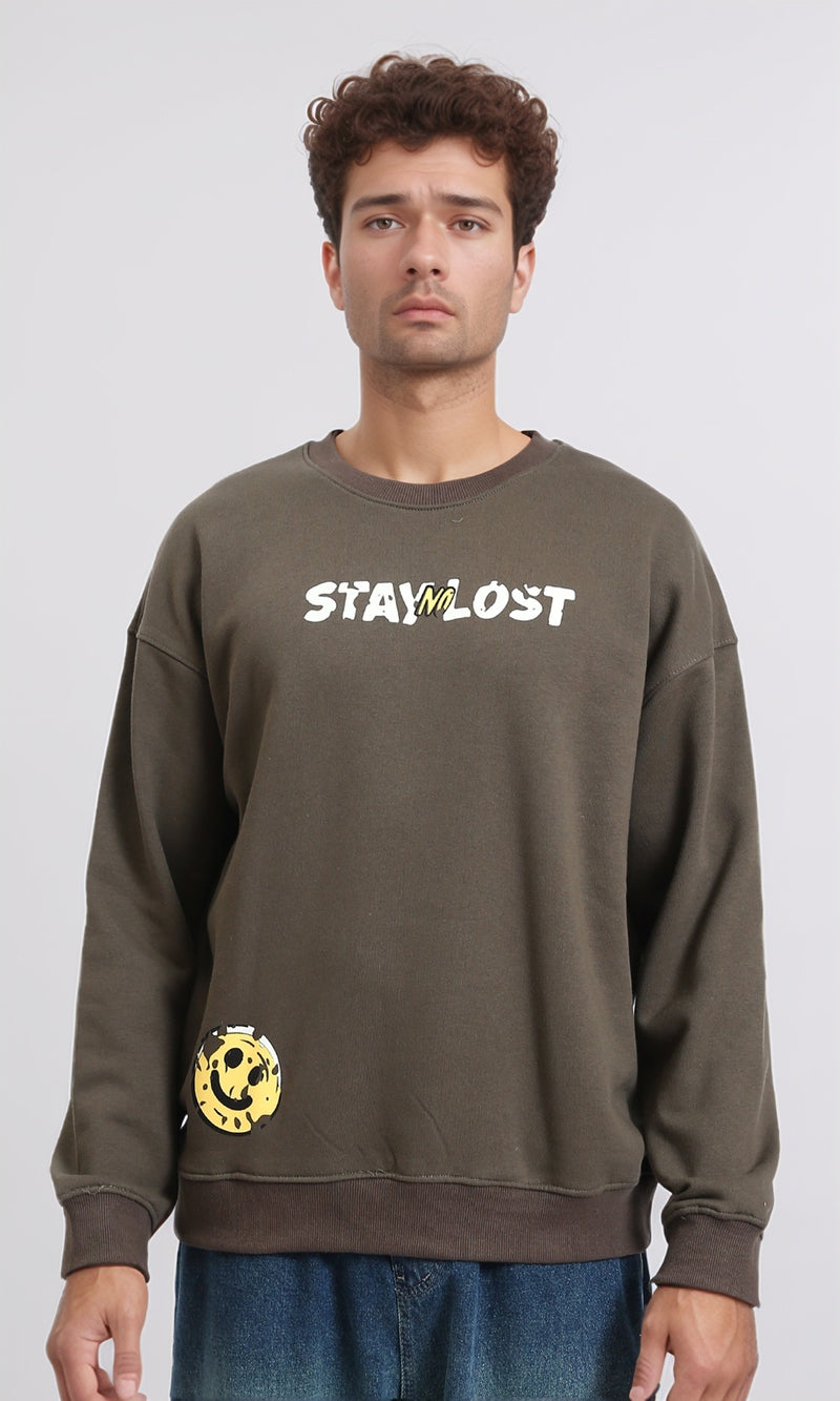 R215071 - Slip On Printed Crew Neck Sweatshirt - Brown