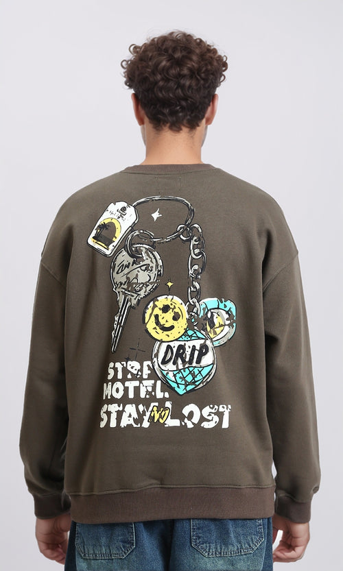 R215071 - Slip On Printed Crew Neck Sweatshirt - Brown