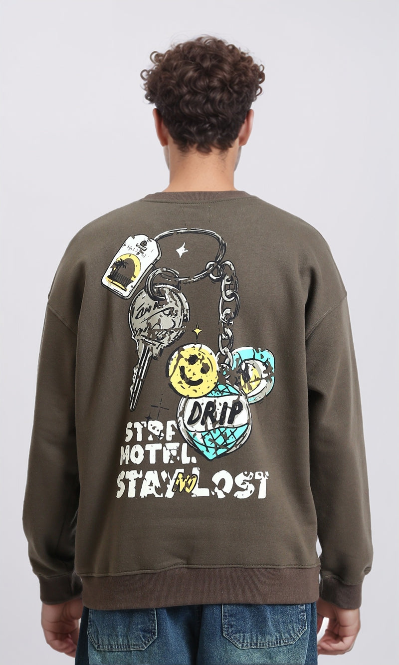 R215071 - Slip On Printed Crew Neck Sweatshirt - Brown