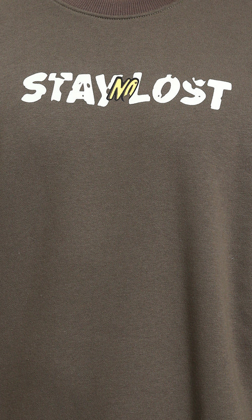 R215071 - Slip On Printed Crew Neck Sweatshirt - Brown