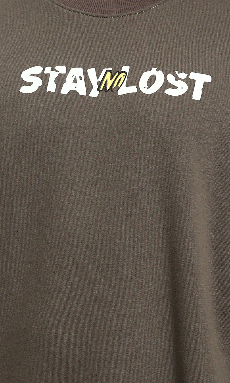 R215071 - Slip On Printed Crew Neck Sweatshirt - Brown