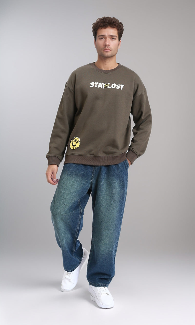 R215071 - Slip On Printed Crew Neck Sweatshirt - Brown