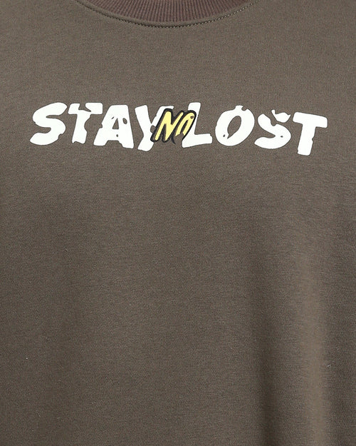 RAVIN Men’s Relaxed-Fit Graphic Sweatshirt – “Stay Lost” Streetwear Collection - Khaki - R215071