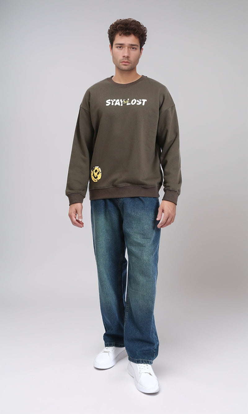 R215071 - Slip On Printed Crew Neck Sweatshirt - Brown