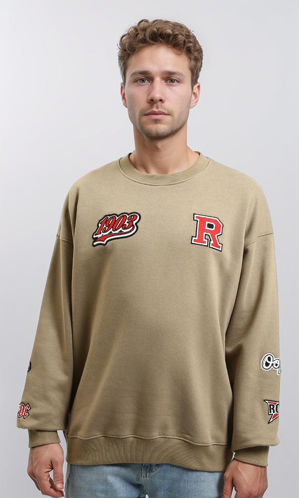 R215073 - Relaxed Fit Sweatshirt with Multiple Patches - Light Coffee