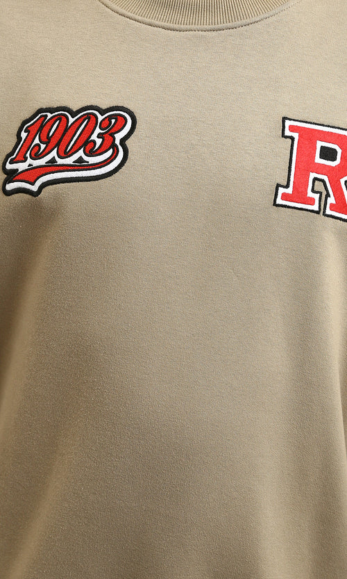 R215073 - Relaxed Fit Sweatshirt with Multiple Patches - Light Coffee