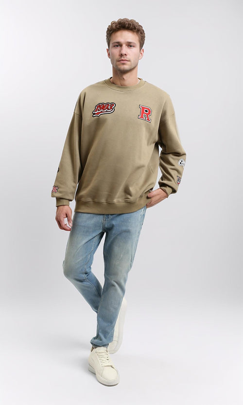 R215073 - Relaxed Fit Sweatshirt with Multiple Patches - Light Coffee