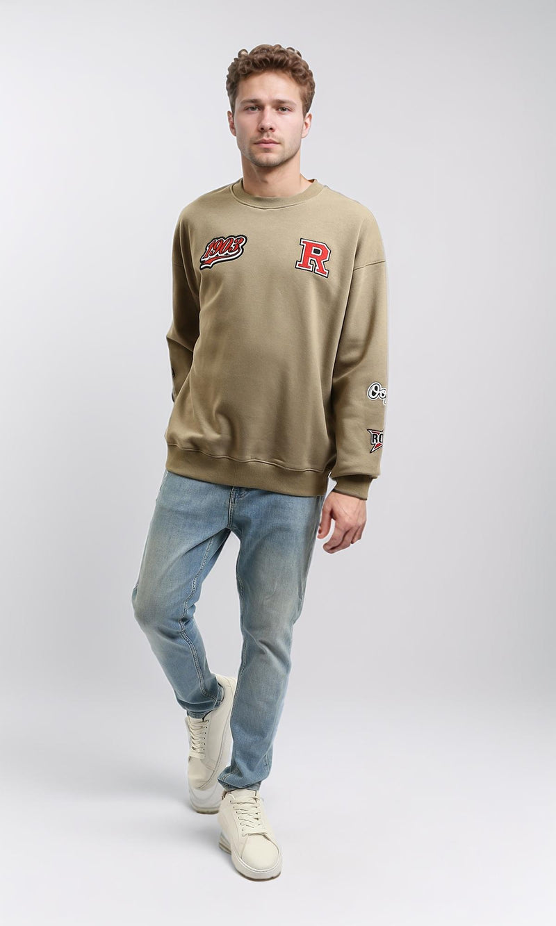 R215073 - Relaxed Fit Sweatshirt with Multiple Patches - Light Coffee