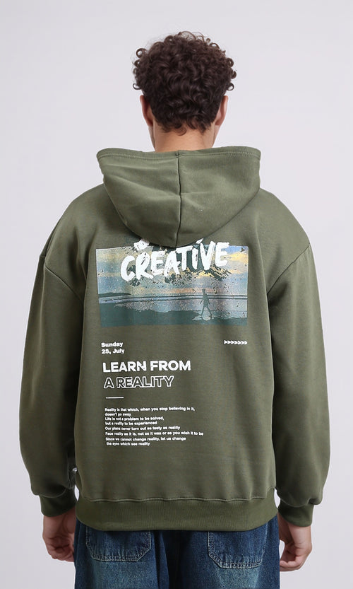 R215074 - "Stay Creative" Printed Winter Hoodie - Olive