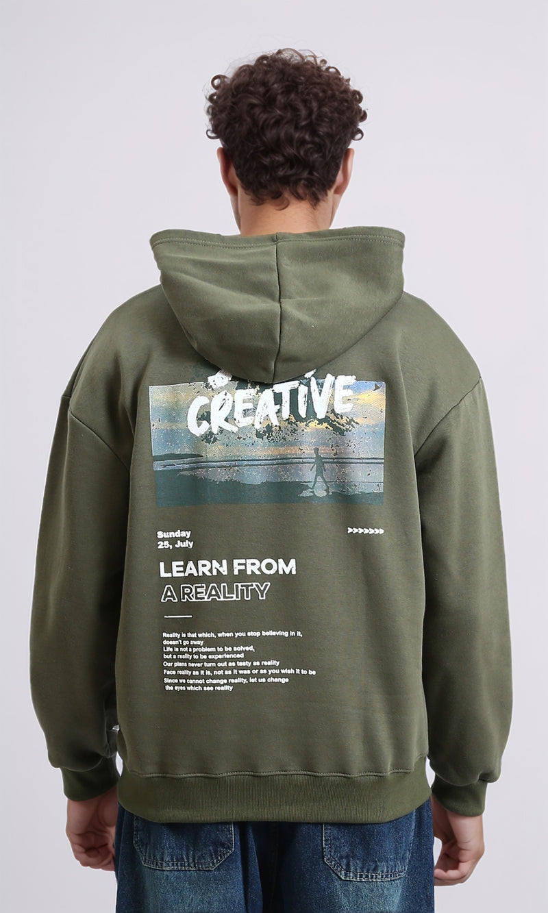 R215074 - "Stay Creative" Printed Winter Hoodie - Olive