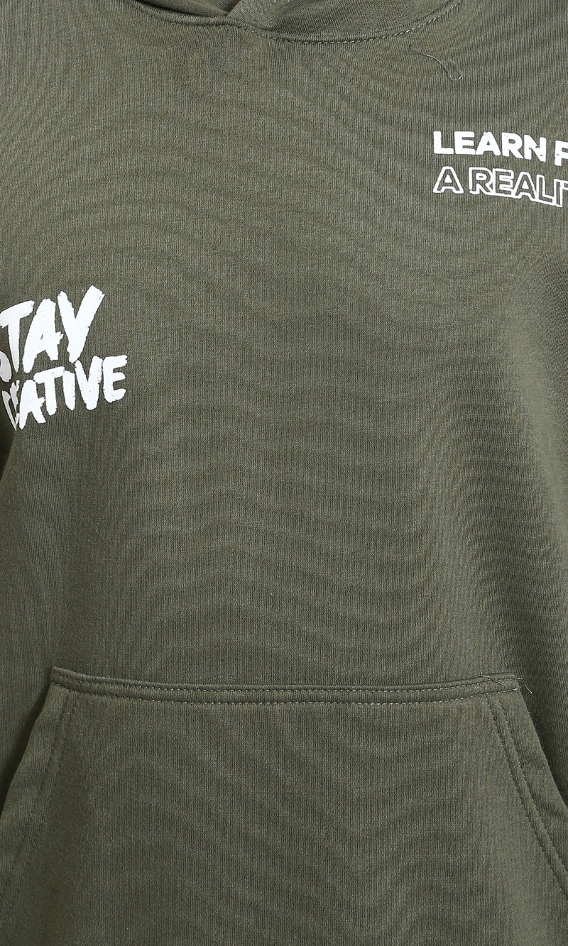 R215074 - "Stay Creative" Printed Winter Hoodie - Olive