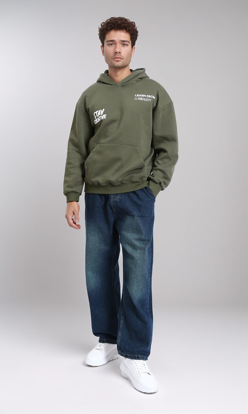 R215074 - "Stay Creative" Printed Winter Hoodie - Olive