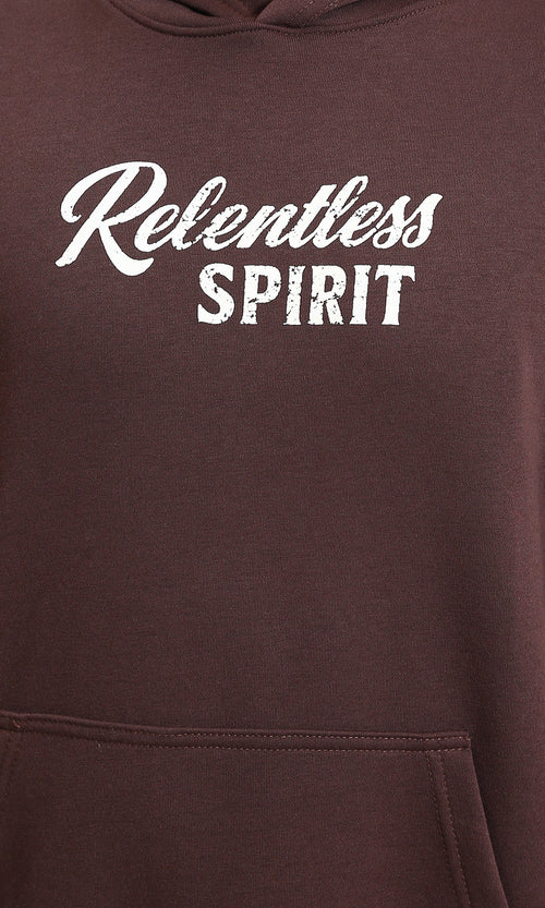 R215075 - Front Print Hoodie with kangaroo Pocket - Dark Brown