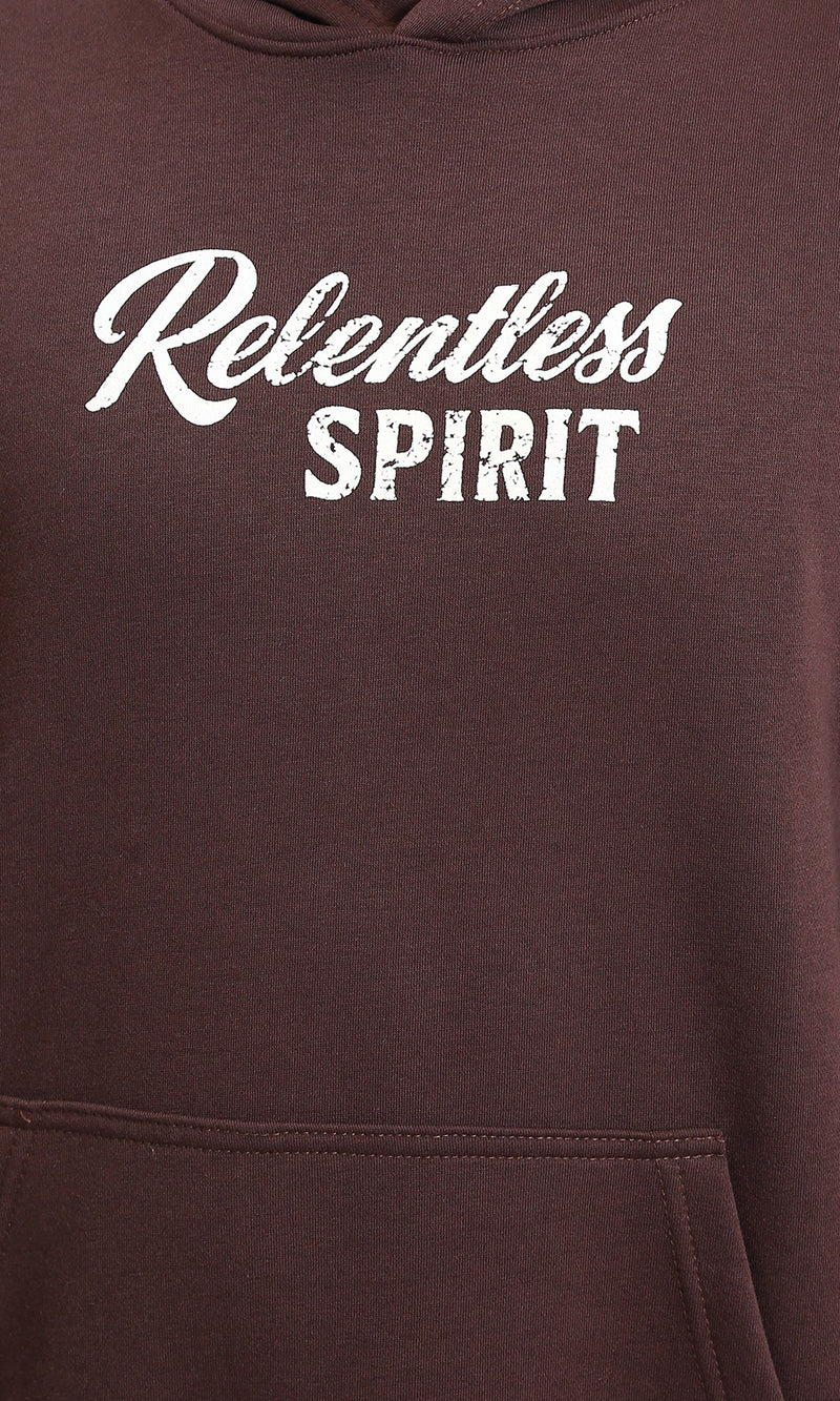 R215075 - Front Print Hoodie with kangaroo Pocket - Dark Brown