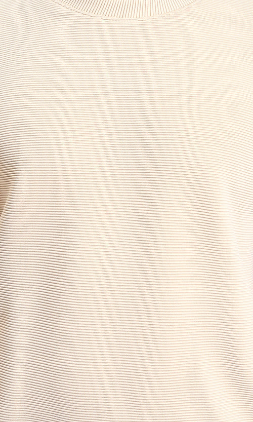 R215076 - Ribbed Diagonal Crew Neck Sweatshirt - Beige