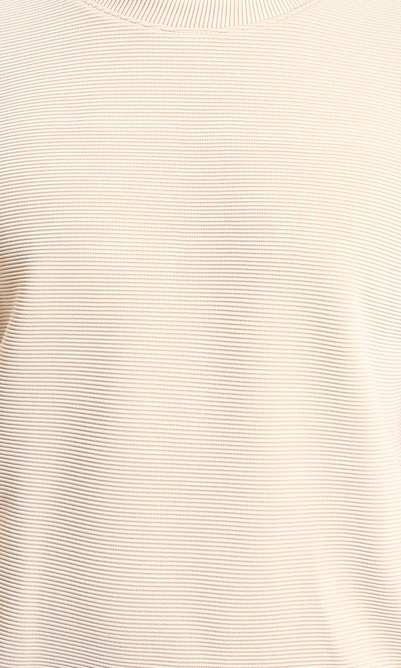 R215076 - Ribbed Diagonal Crew Neck Sweatshirt - Beige