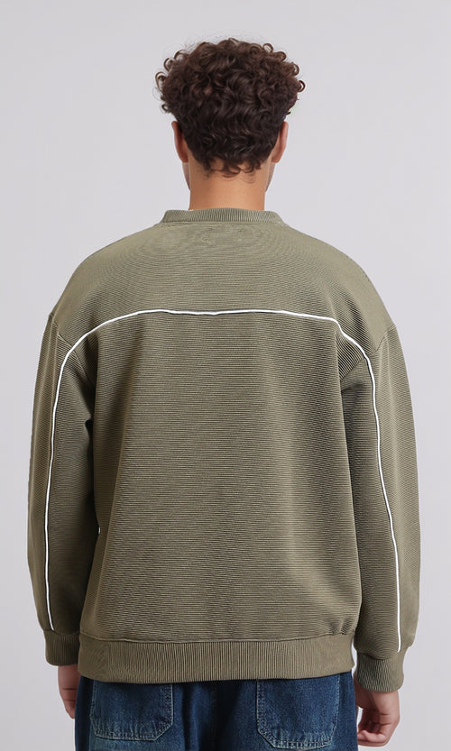 R215077 - Ribbed Diagonal Crew Neck Sweatshirt - Olive