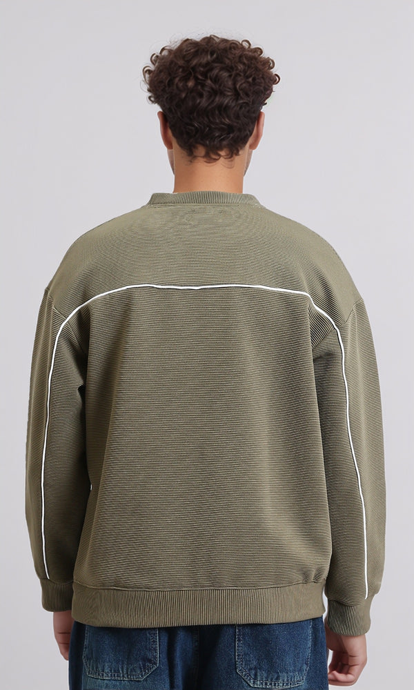 R215077 - Ribbed Diagonal Crew Neck Sweatshirt - Olive