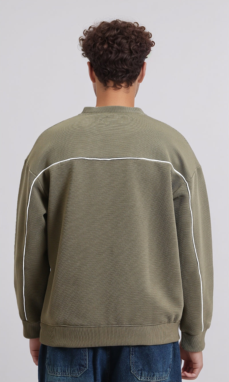 R215077 - Ribbed Diagonal Crew Neck Sweatshirt - Olive