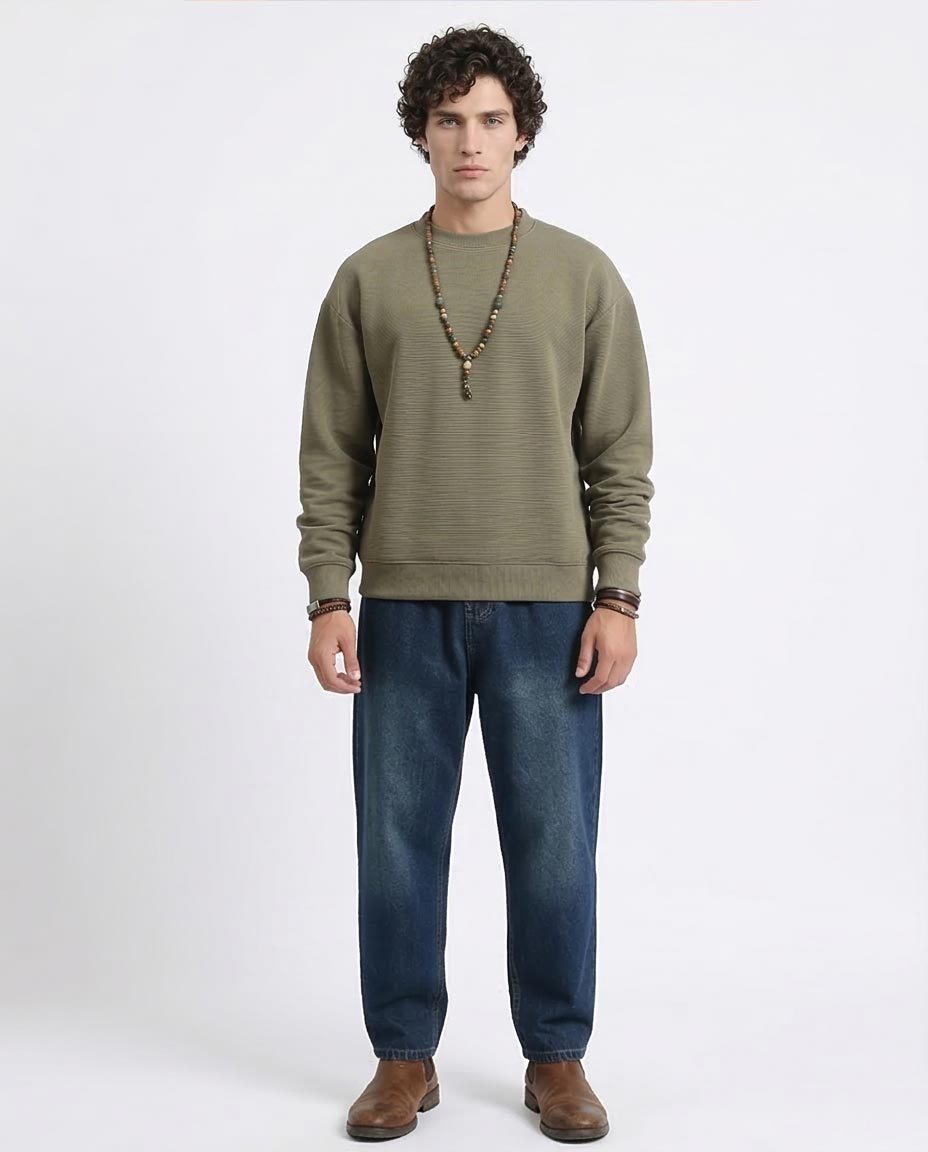 Ravin Men’s Ribbed Oversized Sweatshirt – Moss Green - R215077