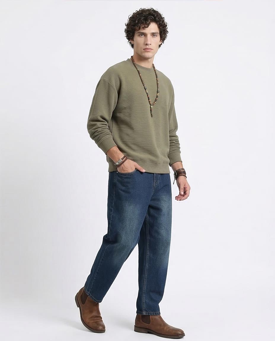 Ravin Men’s Ribbed Oversized Sweatshirt – Moss Green - R215077