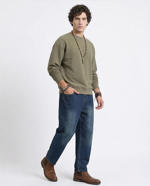 Ravin Men’s Ribbed Oversized Sweatshirt – Moss Green - R215077