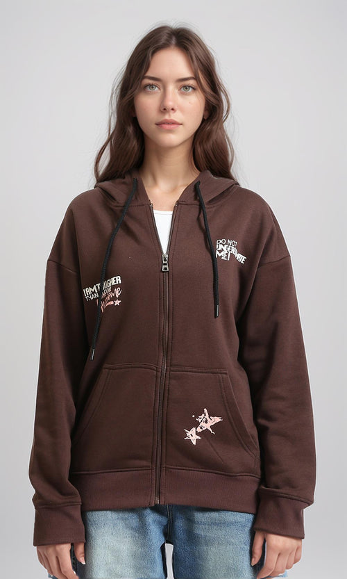 R215080 - Drawstring Hoodie with Front & Back Print - Dark Brown